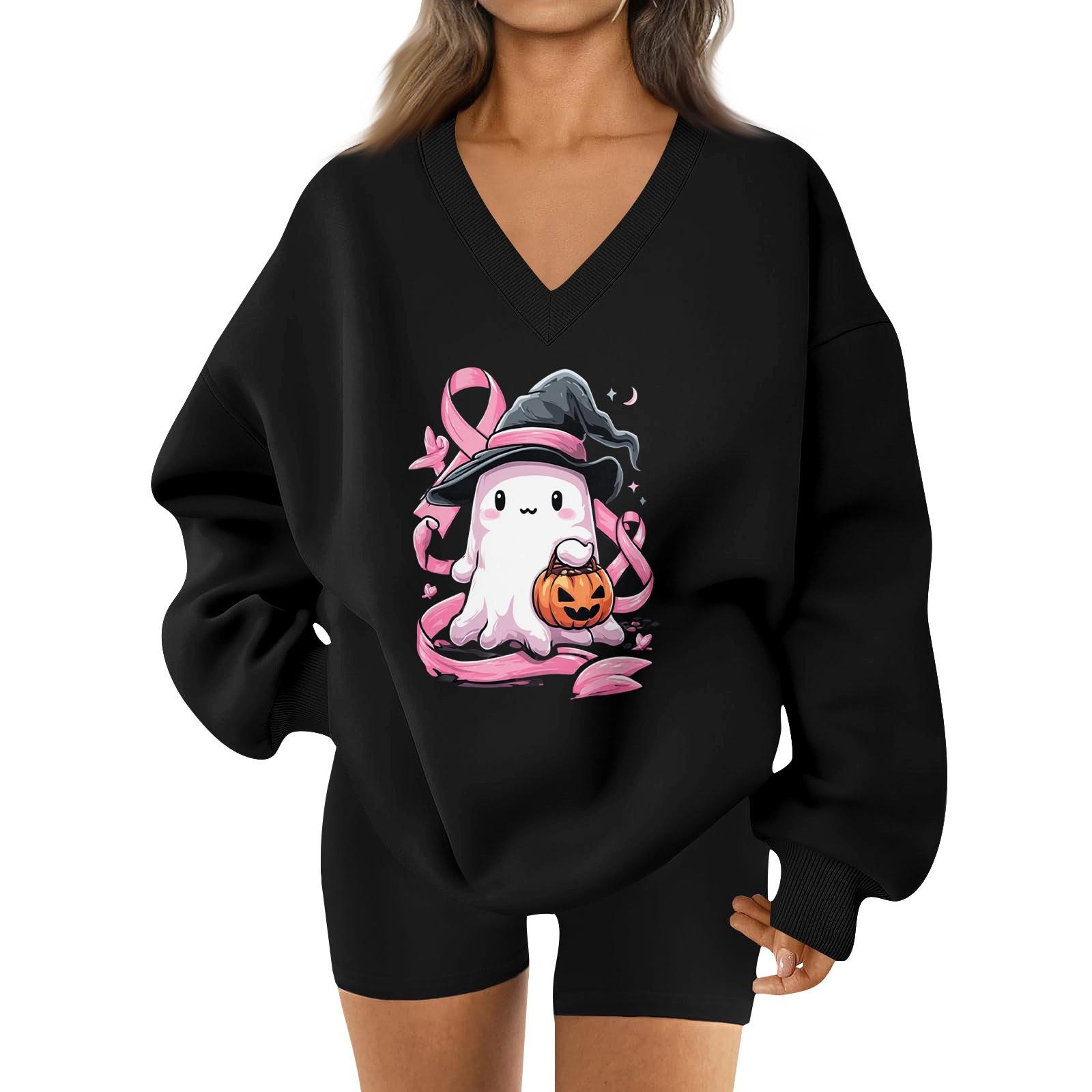 

Women s V-neck Dropped Shoulder Halloween Print Sports Sweatshirt Top L