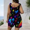 Women Plus Size Crew Neck Tank Romper Tropical Leaf Botanical Print Jumpsuit Shorts