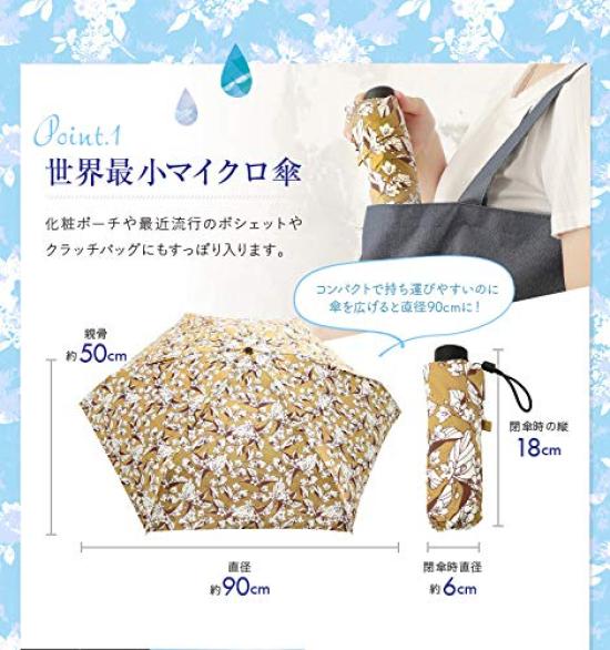 The smallest micro parasol with a floral UV and suitable for both sunny and rainy world's 5-fold pattern, 99.99% protection, days. Off-white.