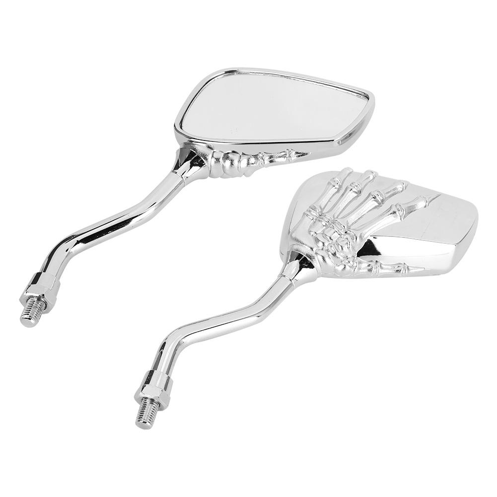 2pcs Motorcycle Chromed Rearview Mirrors 8mm 10mm Thread Skeleton Skull Hand  Handlebar Reflector