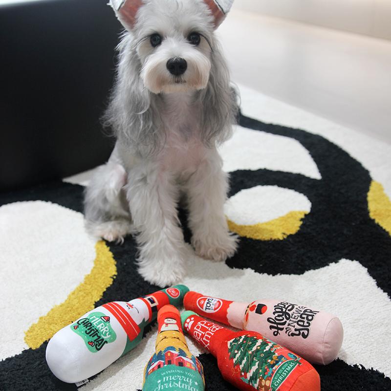 Christmas Dog Toys Squeaking Interactive Colorful Wine Bottle Santa Claus Christmas Tree Pet Chewing Toy Funny Gift Plush Toy