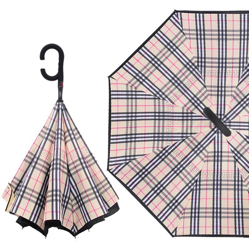Ring-lock double-layer fully automatic reverse umbrella, long handle, large car umbrella, enlarged, reinforced, thickened, wholesale umbrellas for