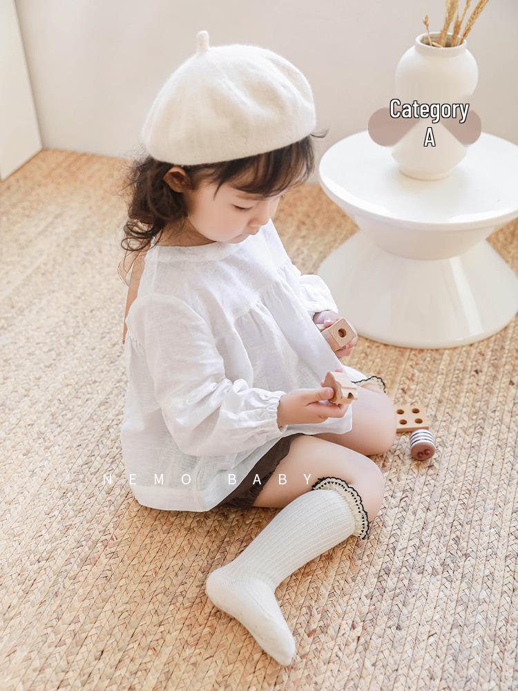 2024 Autumn Girls' Lace Calf Socks - Retro Forest Style Princess Socks