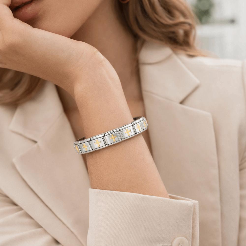 Square Modular Stainless Steel Bracelet 9mm Elastic Hand Chain Italian Chain Link Bracelet Gift