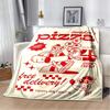 Vintage Cartoon Pizza Character Flannel Blanket Red Checkered Border Soft Fleece Throw For Food Lover Bedroom Sofa Home Decor