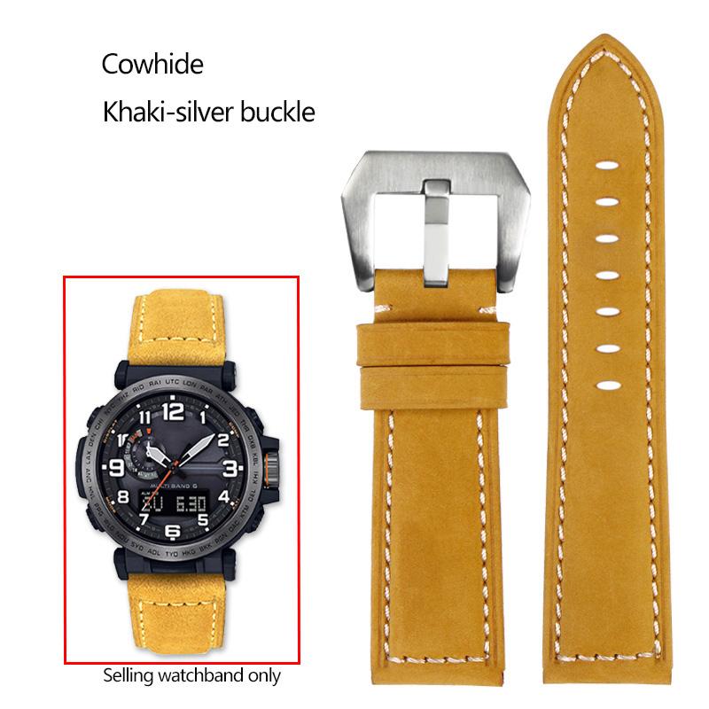 24mm Matný kožený řemínek na hodinky z hověziny, italský, pro sérii Casio PROTREK PRG-600/PRG-650/PRW-6600, náramek pro outdoorové sporty
