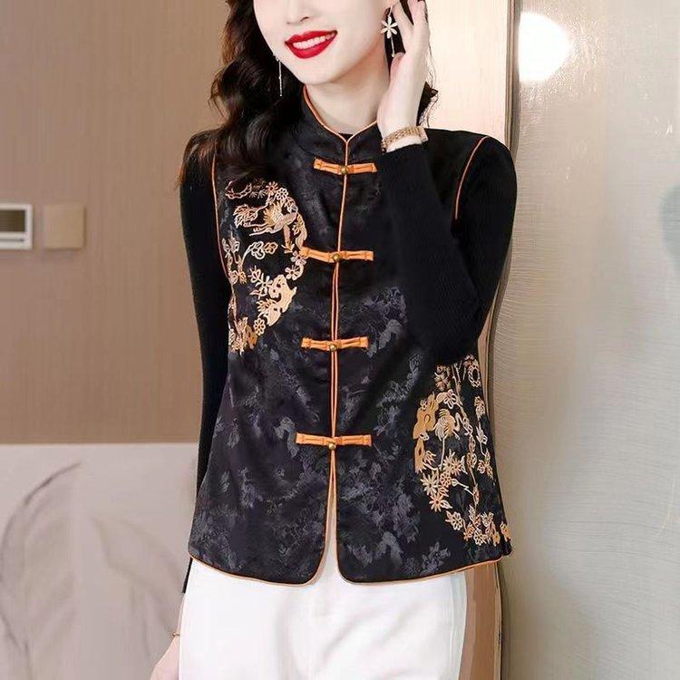 National Style Chinese Retro Disc Buckle Vest Spring and Autumn Fashion Temperament Jacquard Vest