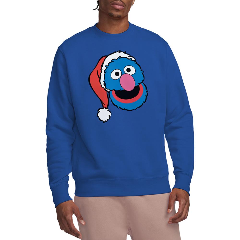 Sesame Street Unisex Adult Grover Santa Hat Christmas Sweatshirt