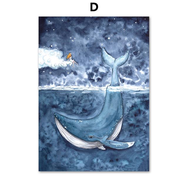 

Голубое море косатка луна девушка лодка морская жизнь мультфильм холст картины постеры и принты настенные художественные фотографии Декор для детской комнаты 21x30 No Frame