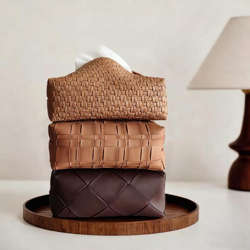Woven Leather Tissue Box, Waterproof Leather Drawer, Storage Box, Living Room, Bedroom, Car Mounted Large Capacity Tissue Box one size