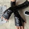 Lolita Cyberpunk Cosplay Black Gloss PU Leather Gloves Black Loose Half Finger Arm Sleeves Halloween Extended Wrist Cuffs Women