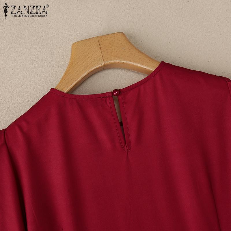 ZANZEA Women Casual Round Neck Short Sleeve Summer Print Dress