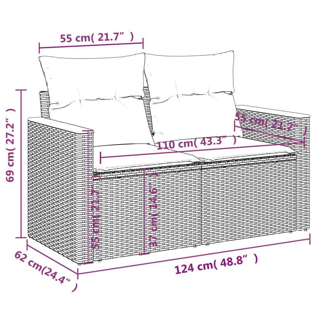 Vidaxl 5-Cz. Garden Lounge Set, Cushions, Black PE Rattan