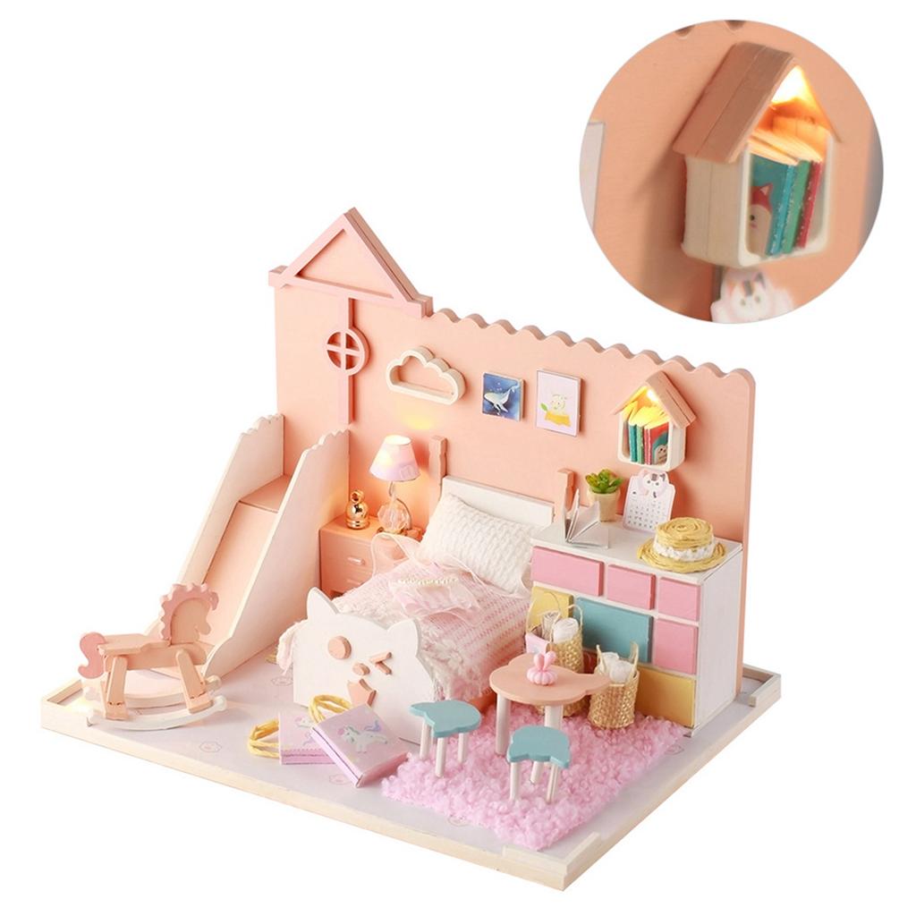 Wooden Dollhouse Kit Miniature Handicraft Doll House Assembly Model Parts Children Gift