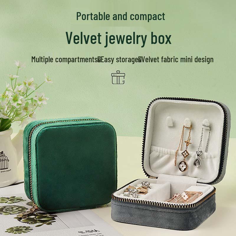 Cutie de bijuterii din catifea cu fermoar: Depozitare portabilă pentru coliere, brățări, inele și cercei