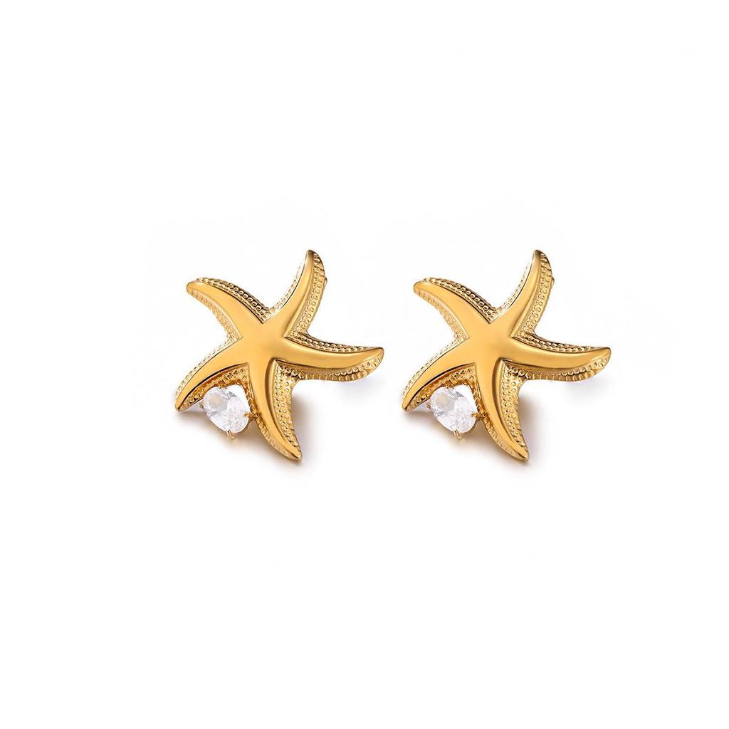 Unique Starfish Sun Stud Earrings: Trendy European-American Design for Daily Commute
