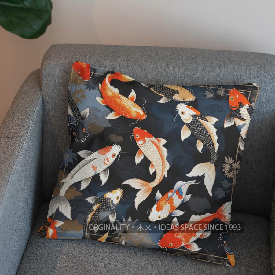 2D Colorful Koi Fish Wave Pattern Pillow Cover Pattern Cushion Cover Suitable For Sofa Bedroom Car Pillow Cover