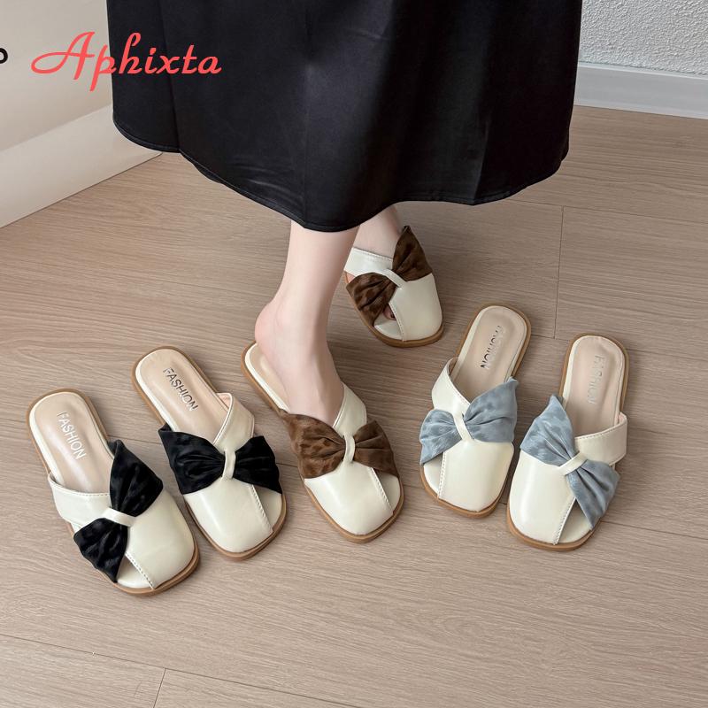 Aphixta Women Flat With Slides Sweet Bow Dec Slip On Outside Slippers for Women Summer Beach 2025 Trend Shoes Sandalias De Mujer