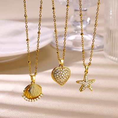 Collana Ciondolo Stella Marina in Zirconia Cubica per Donna Doppio Ciondolo con Perle Collane Femminili Statement Gioielli in Acciaio Inossidabile
