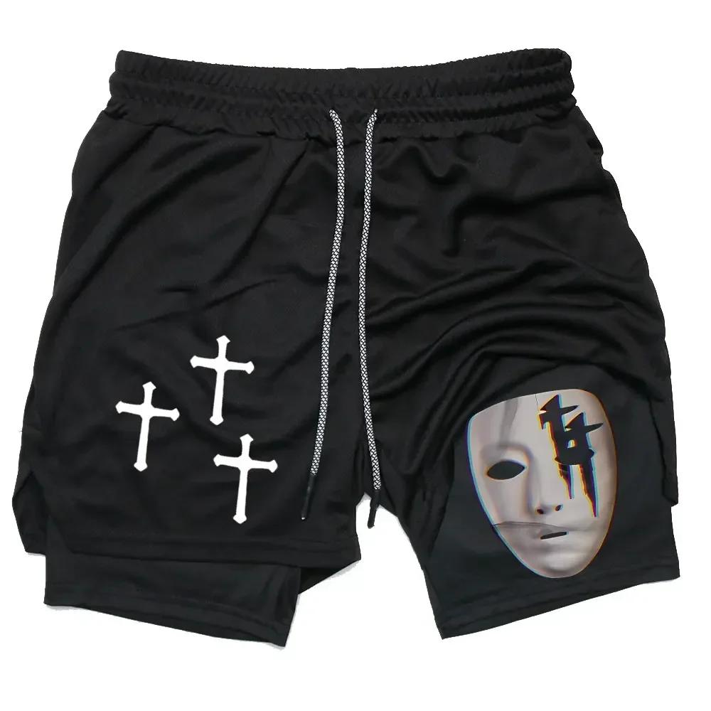 

2025 Летние шорты для бега, мужские спортивные шорты 2 в 1, сетчатые быстросохнущие спортивные шорты для фитнеса и тренировок, двухслойные шорты для серфинга XXL