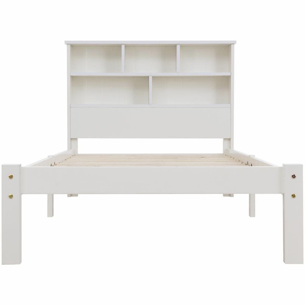Solid Wood Single Bed with Drawers and Slatted Base, Bookshelf Teenagers and Adults Children's Bed, 90x200cm White