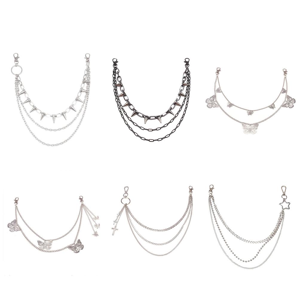 Hiphop Punk Metal Chain Belt with Silver Studs Adjustable Length Chain Belt for Fashionable Adults