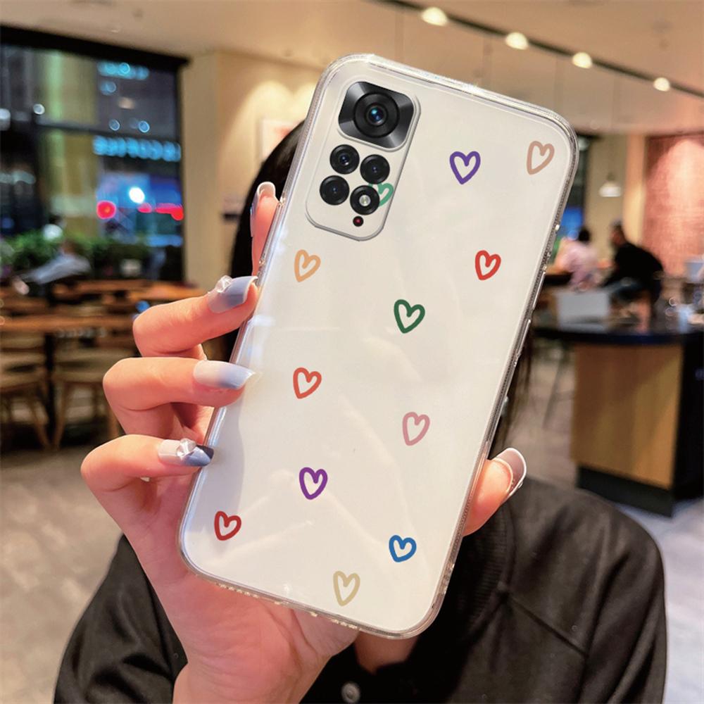 Cute Love Heart Clear Transparent Phone Case For Xiaomi Redmi Note 11 12 10 11s 10s Pro Max Non-Yellowing Shockproof Women Cover