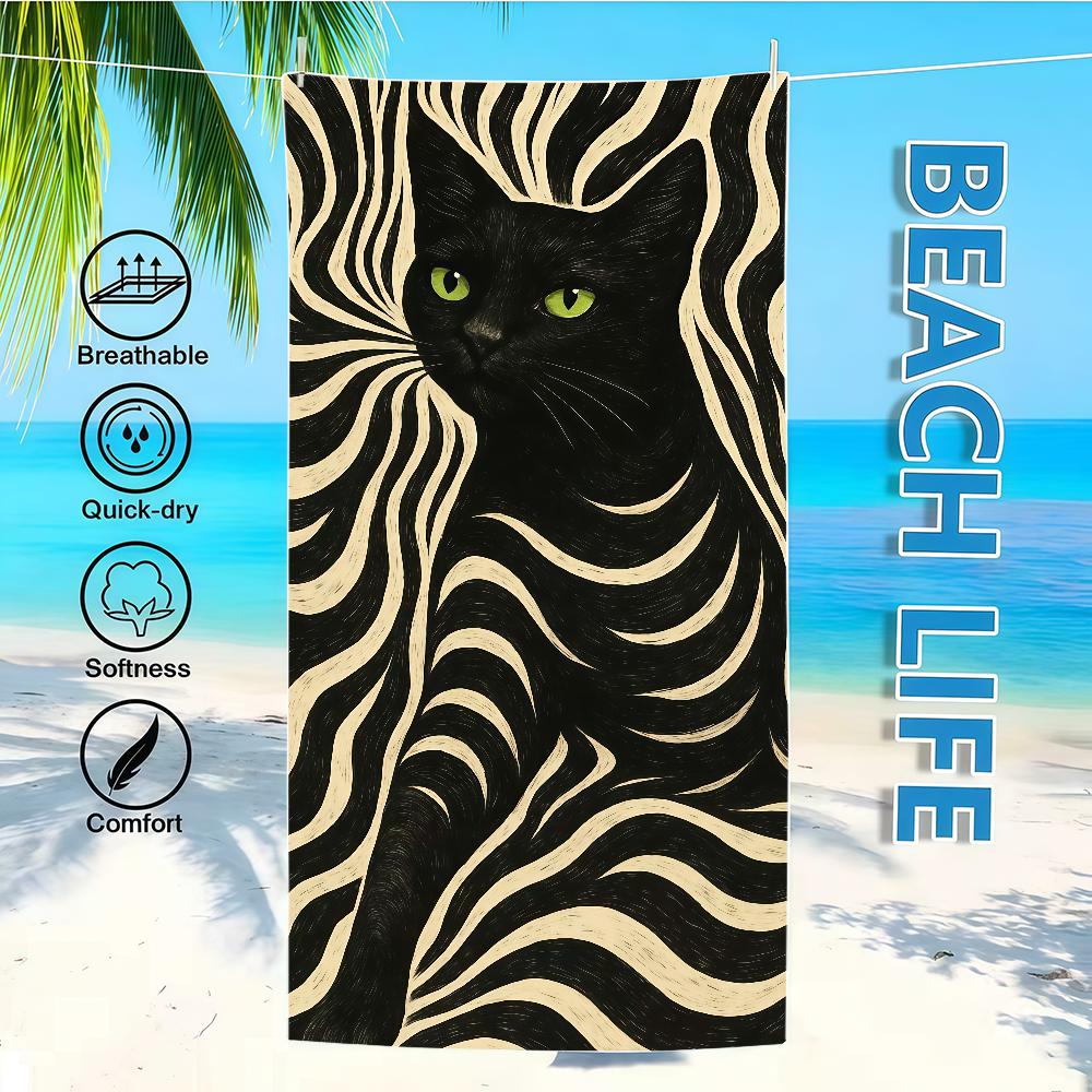 

Towel White Stripes Textile Bathrobe Beach Quick-Drying Cat Lightweight Portable Zebra Black Camping Swim Pool Travel W30*H60(CM)