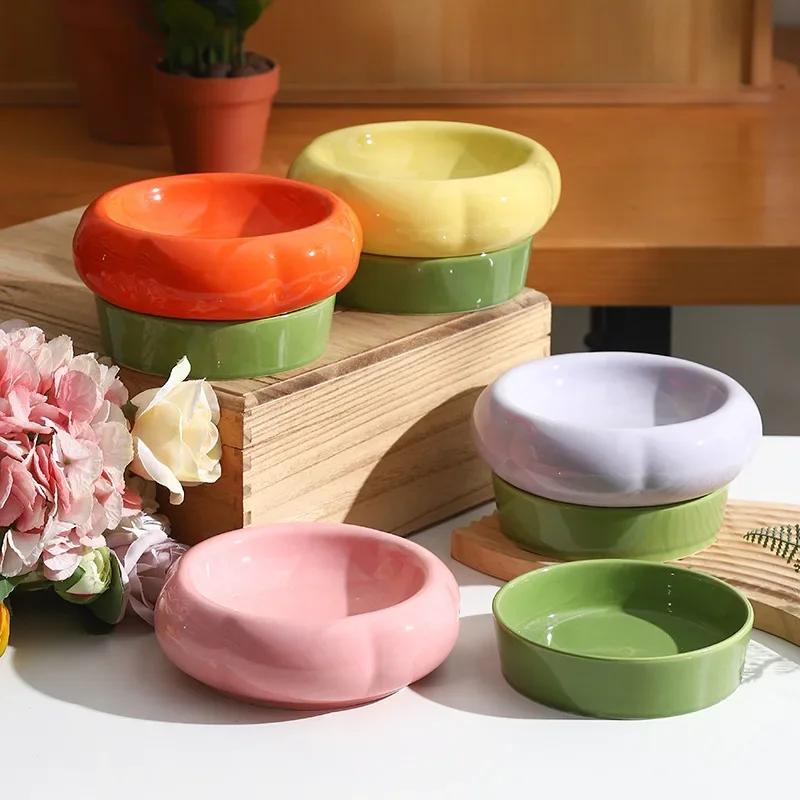 Cat Bowl Cute Ceramic Dual Purpose Grain Drinking Bowl Anti Overturning Can Head Plate Pet Double Layer Food Bowl Drinking Bowl