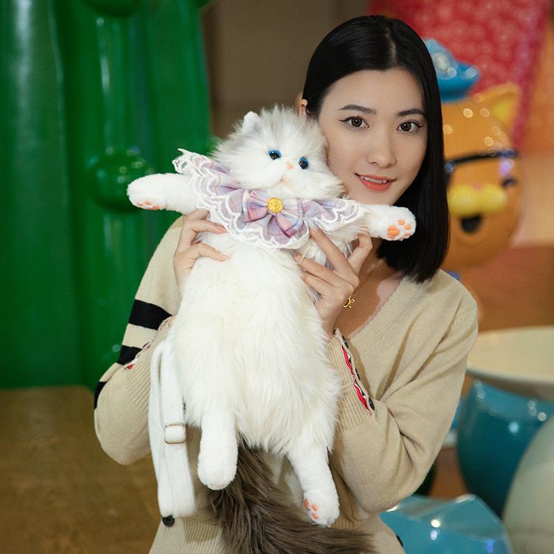 1Pc Cute Simulated Cat Designer Backpack Women Kawaii Soft Plush Trendy Backpack Purse for Woman School Bag Gift for Girls