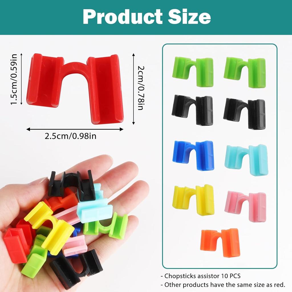 10PCS Reble Chopstick Helpers, Multicolored Training Chopsticks for Adults - Beginner's Essential Tool to Mastering Chinese, Japanese, Korean Food
