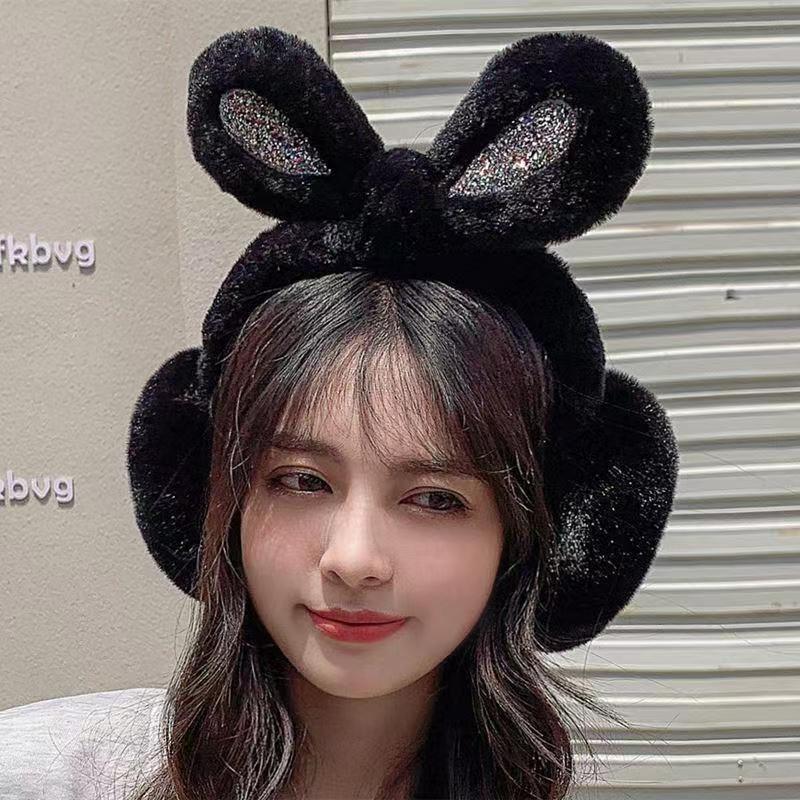 Sequins foldable rabbit ears earmuffs women's thermal earmuffs winter ear wrap ear cover ear warm rabbit ears women