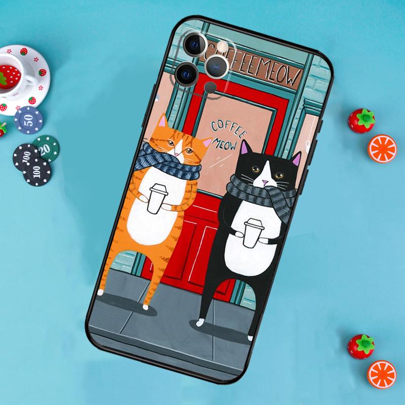 Cute Coffee Milk Cat Phone Case For iPhone 17 Air 13 16 15 11 12 14 Pro Max 13 12 mini 15 16 Plus 16e Cover Funda