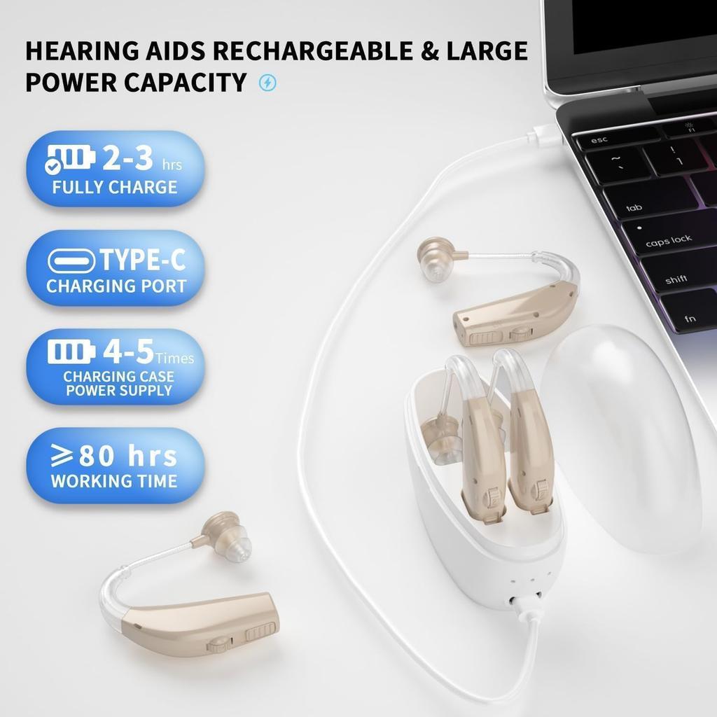 Hearing Aids Hearing Amplifiers for Seniors Rechargeable with Noise Cancelling Hearing Aid Loss Amplifier Seniors and Adults Charging Case Volume