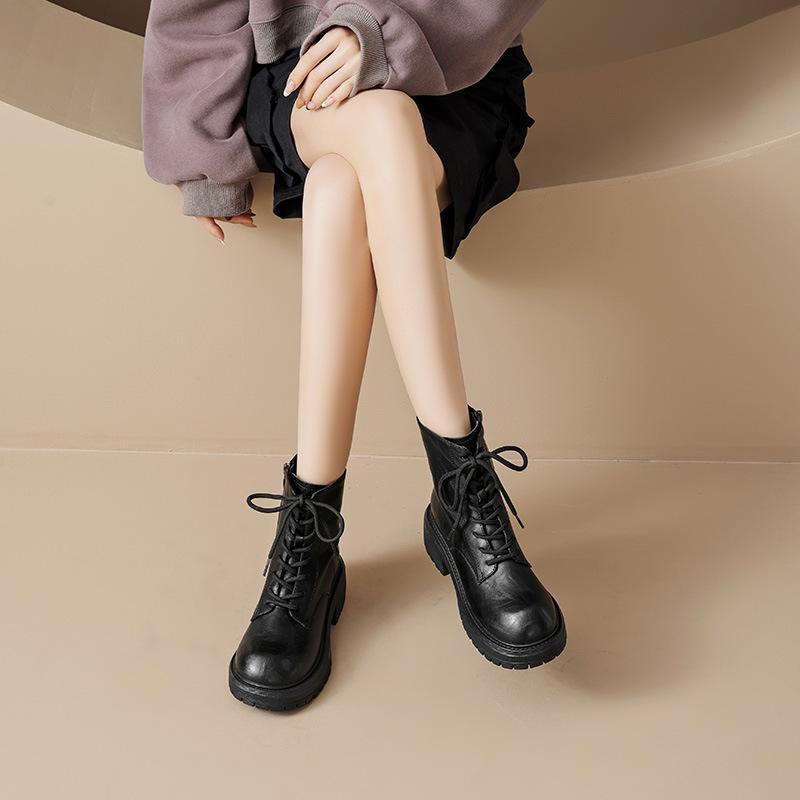 Augustine Platform Martin Boots Women's 2025 New Autumn and Winter Maillard Retro British Tooling Medium Boots