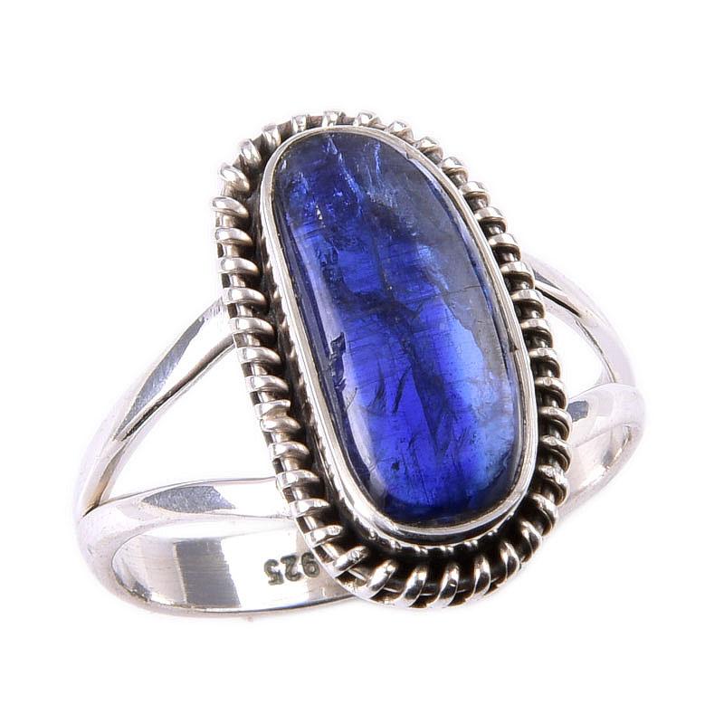 Přírodní kyanitový drahokam Ručně vyrobený 925 Ryzí sterlingové stříbro Dárkový prsten Vel. 8 w0w00