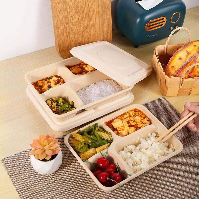 Baijie 4-Compartment Sugarcane Pulp Food Containers with Lids