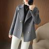 Women Fall Winter Woolen Coat Double-breasted Lapel Long Sleeve Loose Solid Color Thickened Warm Formal Business Style OL Commute Jacket