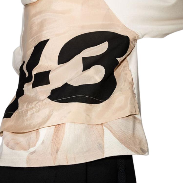 Y-3 FW21 Large Logo Spliced Long Sleeve Hoodie Women hoodies White GT5314
