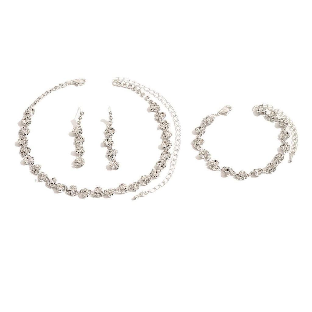 Elegant Sparkle Fashion Necklace, Earrings & Bracelet Set for Brides - Women's Rhinestone Jewelry 3-Piece Collection.