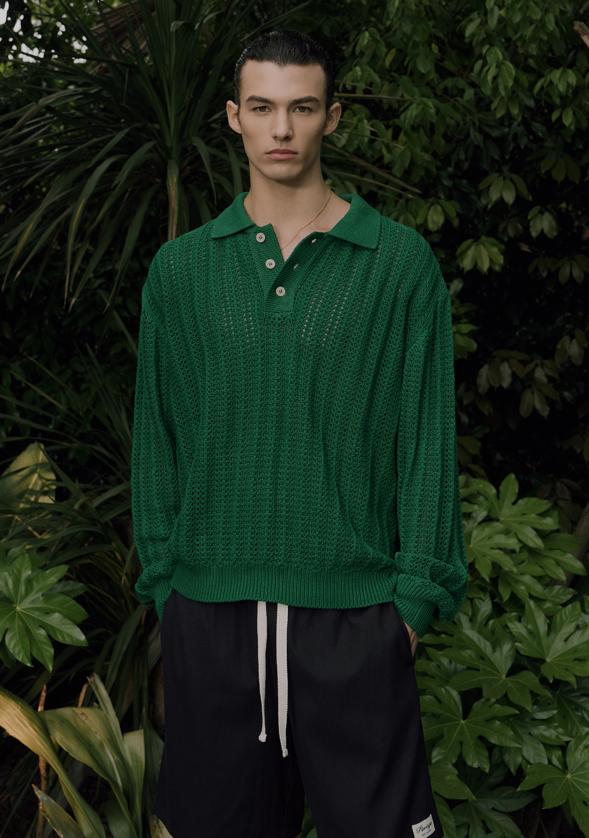 Savage Crochet Knit Pullover - Green L(100-105)