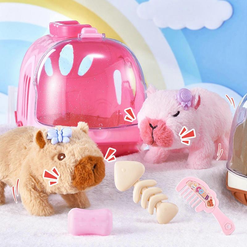 Realistic Walking Capybara Plush Toy with Sound Engaging Electric Pet Animal Dolls Toy for Children Interactive Toy  Pink