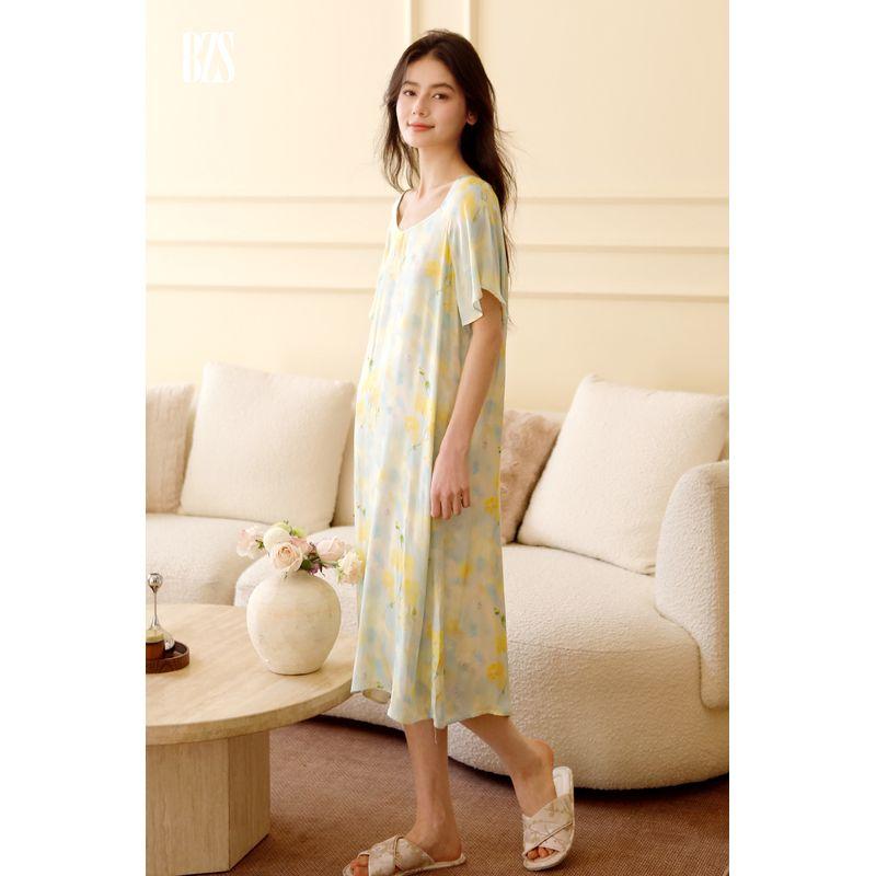 

2025 Newcomer Cotton Satin Mid-Length Nightdress Loose Plaid Florals Nightdress Casual Suitable for Daily Wear Homewear Suit Nightdress L [recommend 60.00 kg-67.50 kg]]