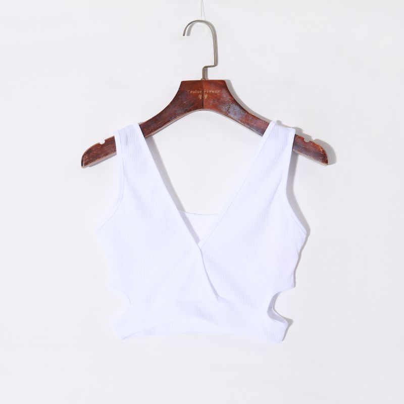 

Летняя женская одежда 2025 Минималистичный однотонный пуловер с V-образным вырезом Без рукавов Облегающий Эластичный Клетчатый Ажурный Короткий Жилет, открывающий живот White S