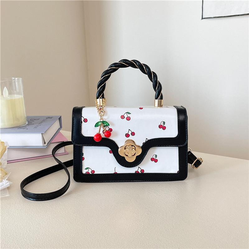 Cherry Print Fashionable Handbag New Autumn Trendy and Niche Crossbody Bag Stylish Personality and Elegant Small Square Bag New