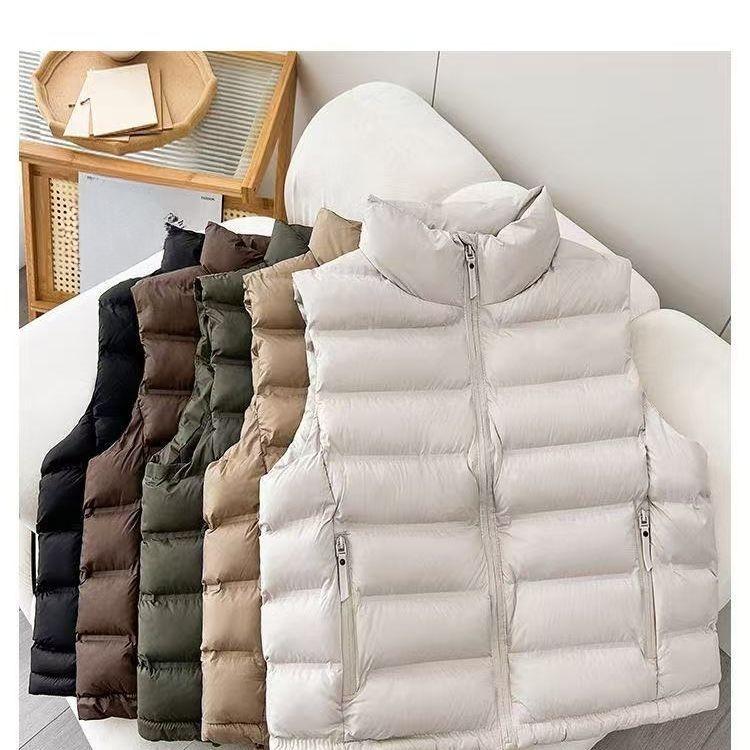 Winter Women Warm Padded Short Down Cotton Vest Stand Collar Loose Outwear Sleeveless Puffer Waistcoat for Casual