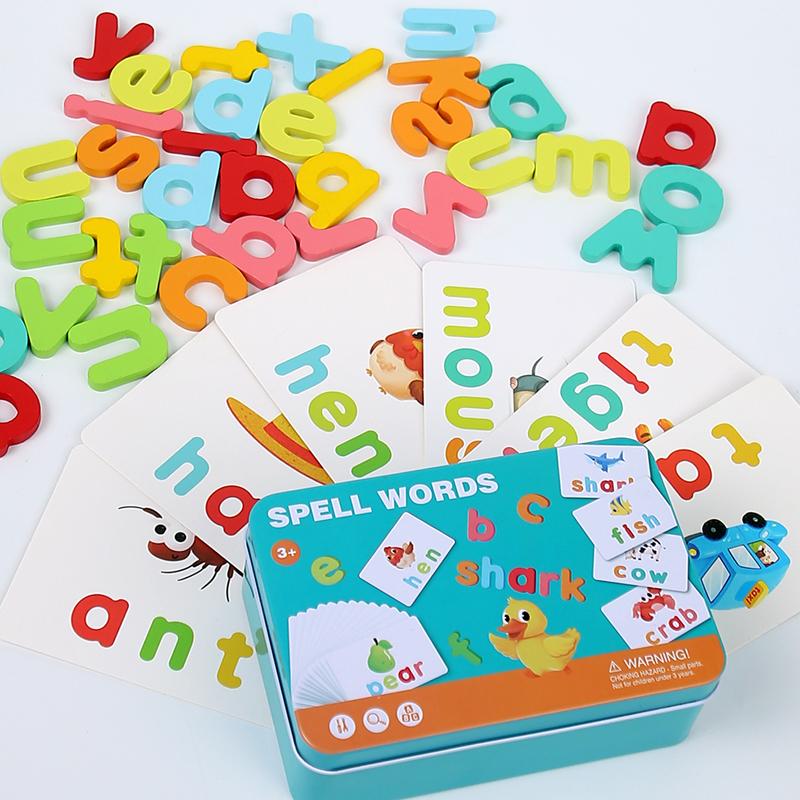 New Wooden Animal Alphabet words Games Board Puzzles Montessori Educational Toy Cognitive Ability Learning Toys For Children