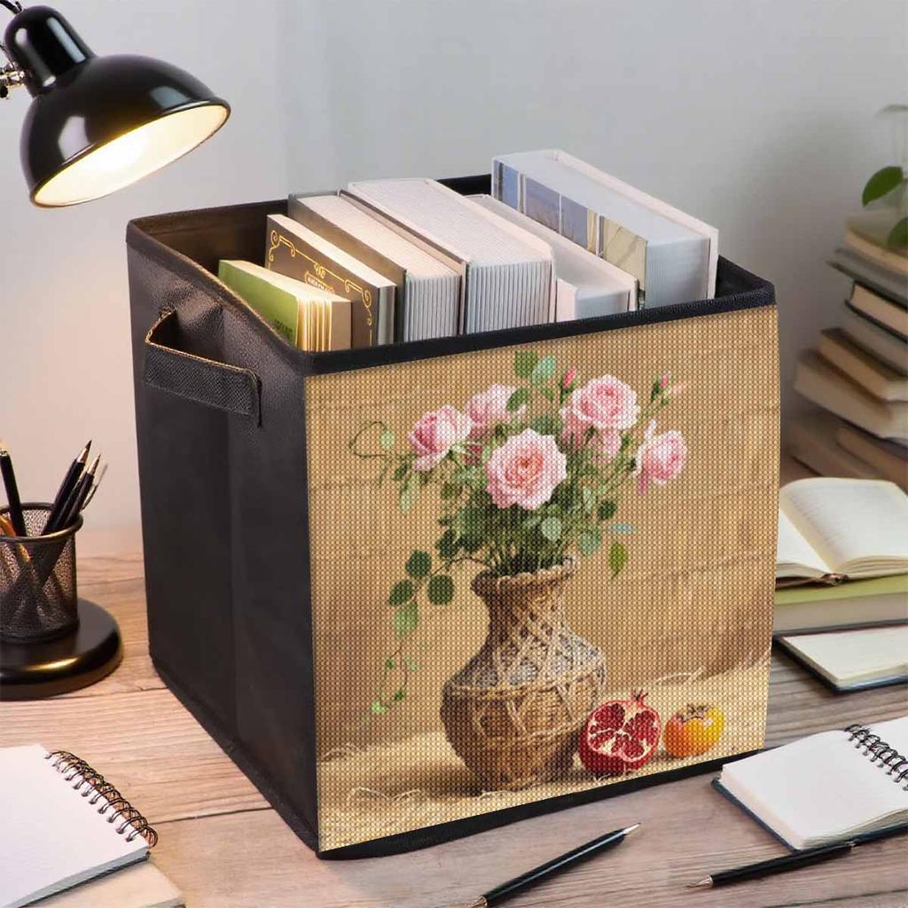 The Flowers in The Bamboo Basket 5D Diamond Painting Storage Basket Full Round Drill Mosaic Diamond Embroidery Cross Stitch Kits Home Decor Home Decor