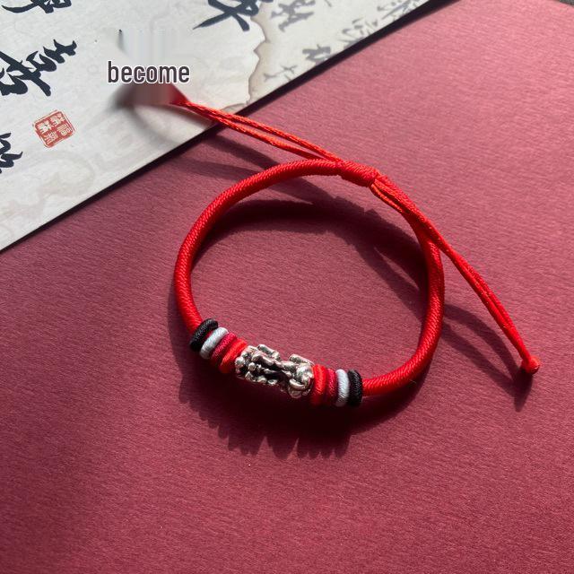 Pixiu Red String Bracelet: Handmade Tibetan Silver Wealth-Attracting Charm