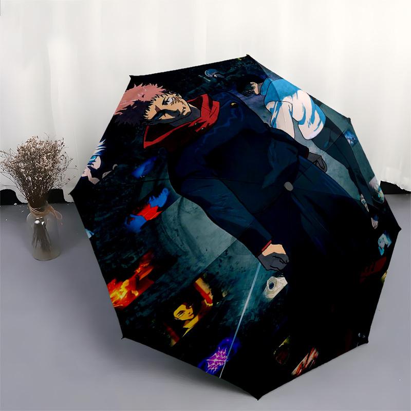 1 Stück Jujutsu Kaisen Charaktere Automatisches Öffnungsregenschirm mit Tragbarem Dreifach-Design, 8-Rippen-Eisenrahmen - Perfektes Geschenk für Fans, Reisende, Tägliche Nutzung